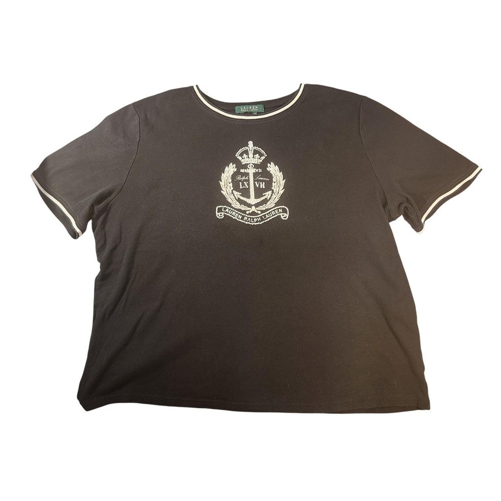 Lauren Ralph Lauren Shirt Womens Plus 2X Black Ringer‎ Nautical Anchor Tee